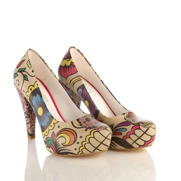 Goby Multiclored Sugar Skull Platform Pump PLT2050 Size 9.5 - Picture 11 of 14